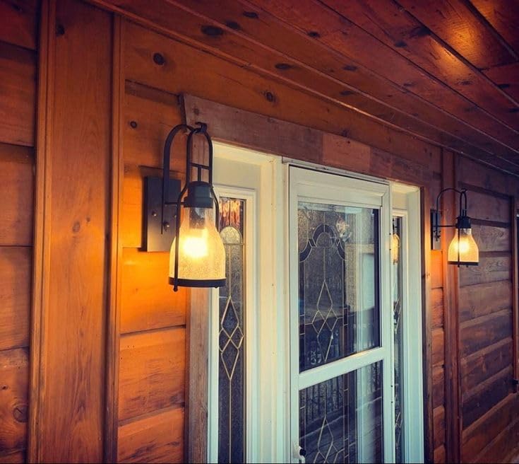 Muskoka Lifestyle Products Rustic Wall Light Lantern with Retro Industrial loft Lantern Look in Rubbed Bronze Powder Coat Finish with Wine Bottle Pioneer jug Glass