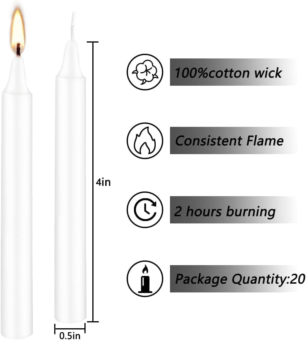 White Candles Set of 40, 4" White Spell & Chime Candles, Unscented Mini Taper Candle for Witchcraft, Wiccan Altar, Magic Tools, Rituals, Prayer, Meditation and Christmas Party Decoration
