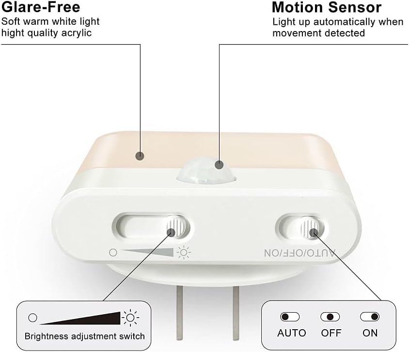 LED Night Light Plug in, Motion Sensor Night Light with Adjustable Brightness 3 Lighting Mode AUTO/ON/Off for Children, Bedroom, Hallway Light, 4-Pack