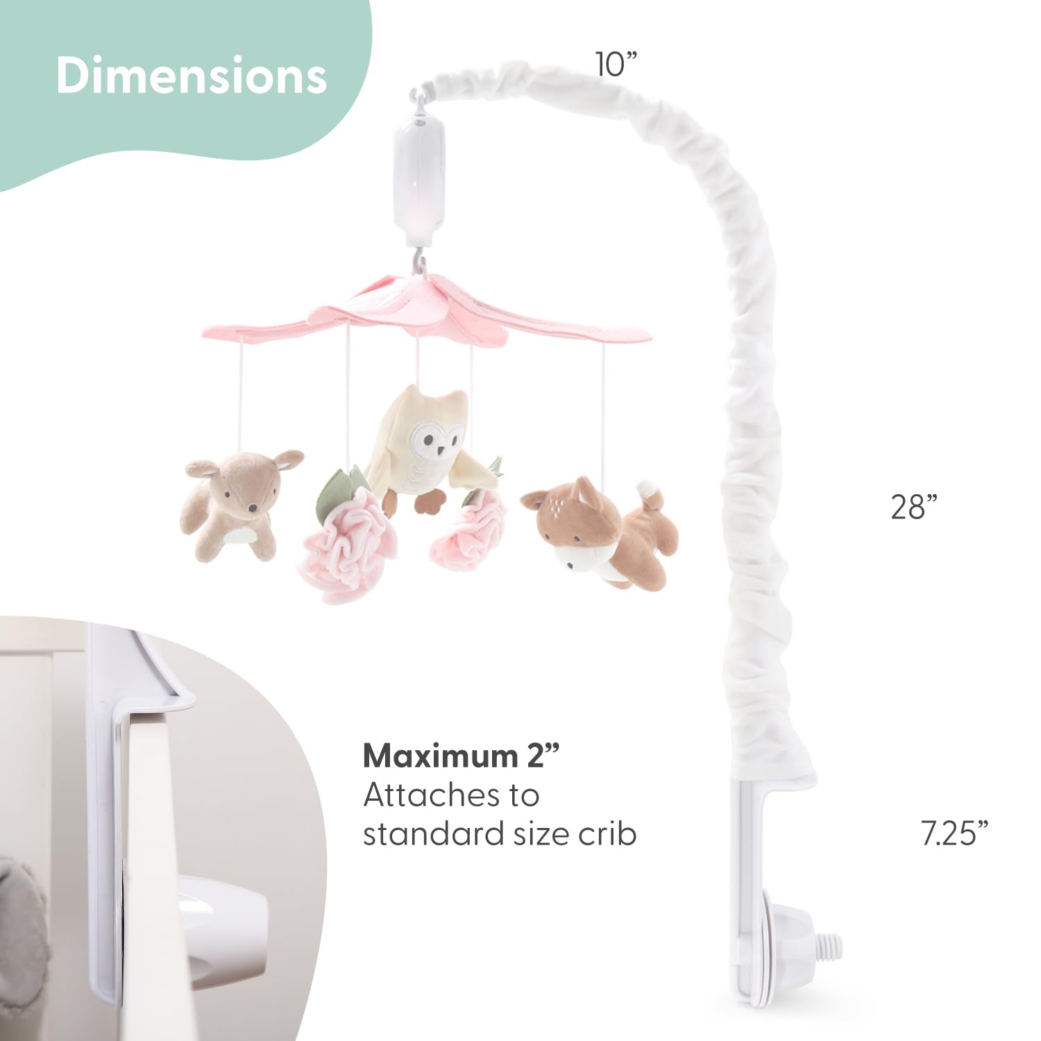 The Peanutshell Crib Mobile for Girls - Pink and White Musical Baby Crib Mobile with 12 Lullabies, Forest Baby Little Forest Nursery Decor