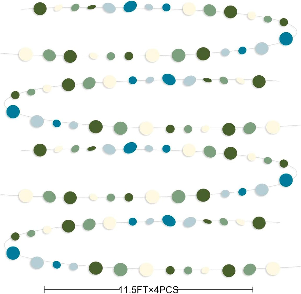 Sage Green and Dusty Blue Party Decorations Polka Dots Garlands Hanging Paper Circle Dots Streamer for Men Boy Birthday Baby Shower Wedding Engagement Retirement Silly Goose Party Decorations Supplies