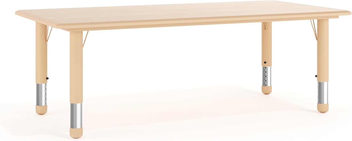 Flash Furniture Wren Adjustable Classroom Activity Table for School and Home, Plastic Activity Table for Kids, 23.625" W x 47.25" L, Natural