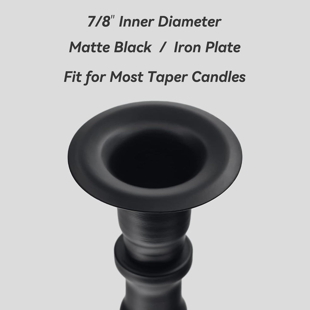 Matte Black Skinny Taper Candle Holder - Iron Slim Candle Stand for 7/8" Candles, Elegant Table Centerpiece for Home Decor and Farmhouse Table - 10"