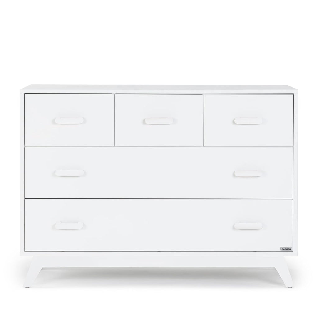 dadada Soho 5-Drawer Dresser for Nursery and Bedroom - Modern Design, Large Storage, Baby-Safe Finish, Soft Close Drawers, Anti-Tip Safety, Sturdy Legs & Solid Wood Handles, 47” Wide (White)