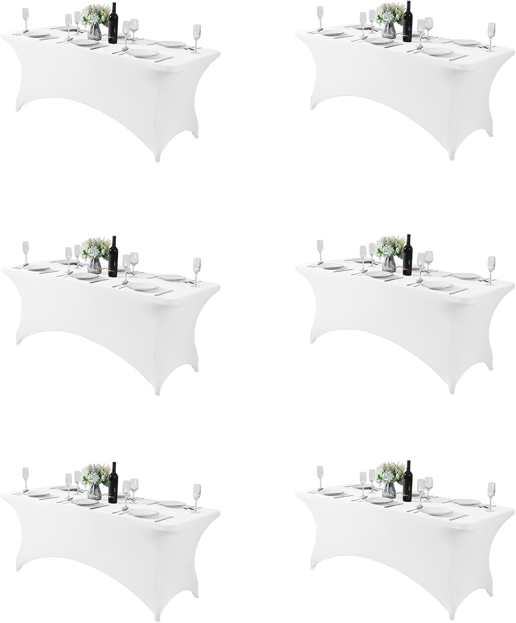 6PCS Spandex Table Cover for 6FT Table Universal Fitted Stretch Tablecloth for Party, Banquet, Wedding and Events-White