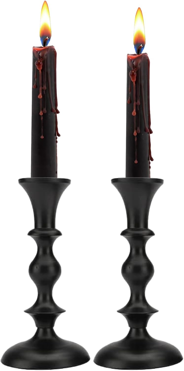 Rely+ Black Candle Holders Set of 2 Decorative Centerpiece Table Candlesticks Holders for Taper Candles Home Decor Easter Candle Holders for Dinner Party Wedding Decorations