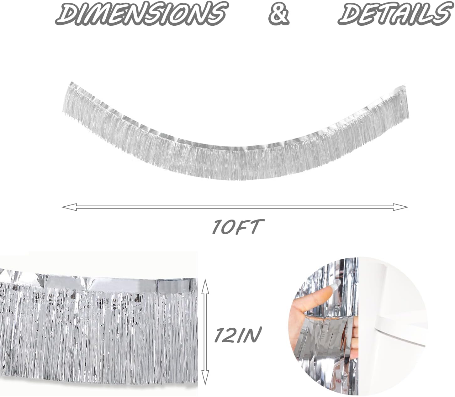 Silver Foil Fringe Garland 10FT 6packs, Metallic Foil Tinsel Fringe Banners for Parade Float Decorations Wedding, Birthday Party Graduation (six Silver)