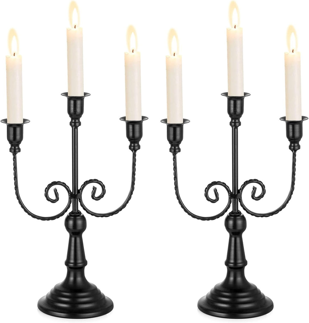 Sziqiqi Halloween Candle Holder Candelabra - Black Candle Stick Holders Pack of 2 Decorative Candleholders for Christmas Decoration