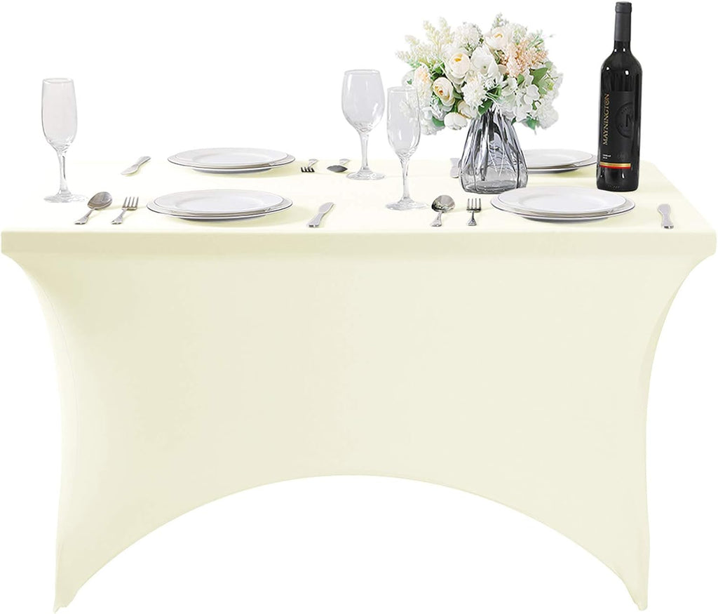Spandex Table Cover for 4FT or 6ft or 8ft Table Universal Fitted Stretch Tablecloth for Party, Banquet, Wedding and Events-Ivory