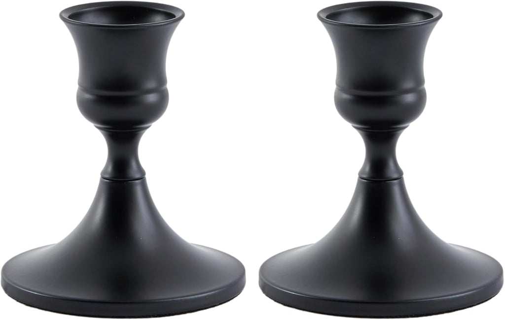 Black Taper Candle Holder, Candlestick Holders, Vintage Metal for Table Centerpieces Wedding Decor (Matte Black, 2 Pcs)