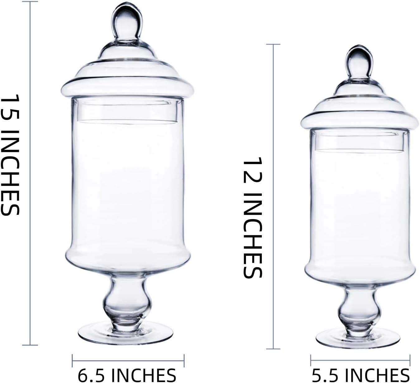 Diamond Star Clear Glass Apothecary Jar Decorative Candy Buffet Jars Elegant Glass Storage Containers (Height: 12" Body: 6")
