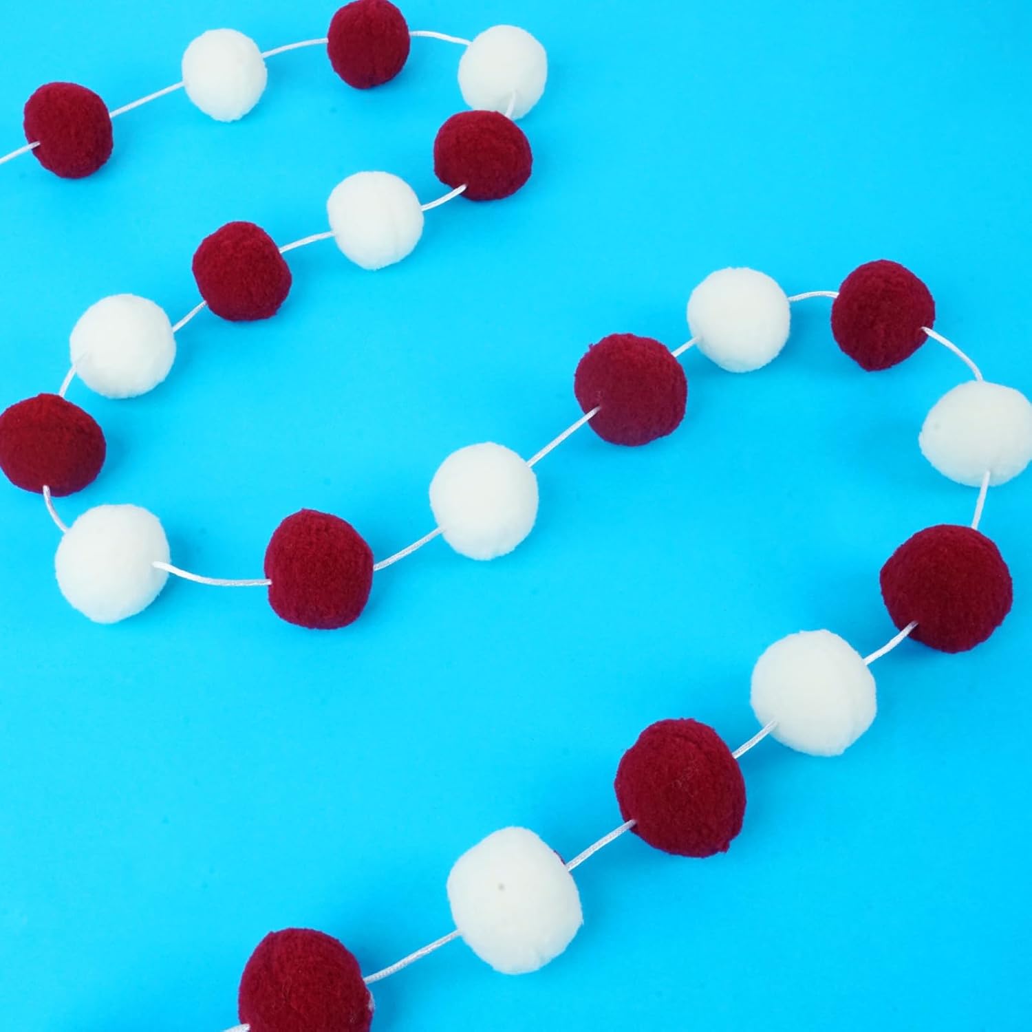 TBD Decor 2pk Red Pom Pom Garland 13FT Large Felt Ball Garland Christmas Decoration for Mantle,Indoor Holiday Wedding Birthday Party Supplies (Red&White,4cm)