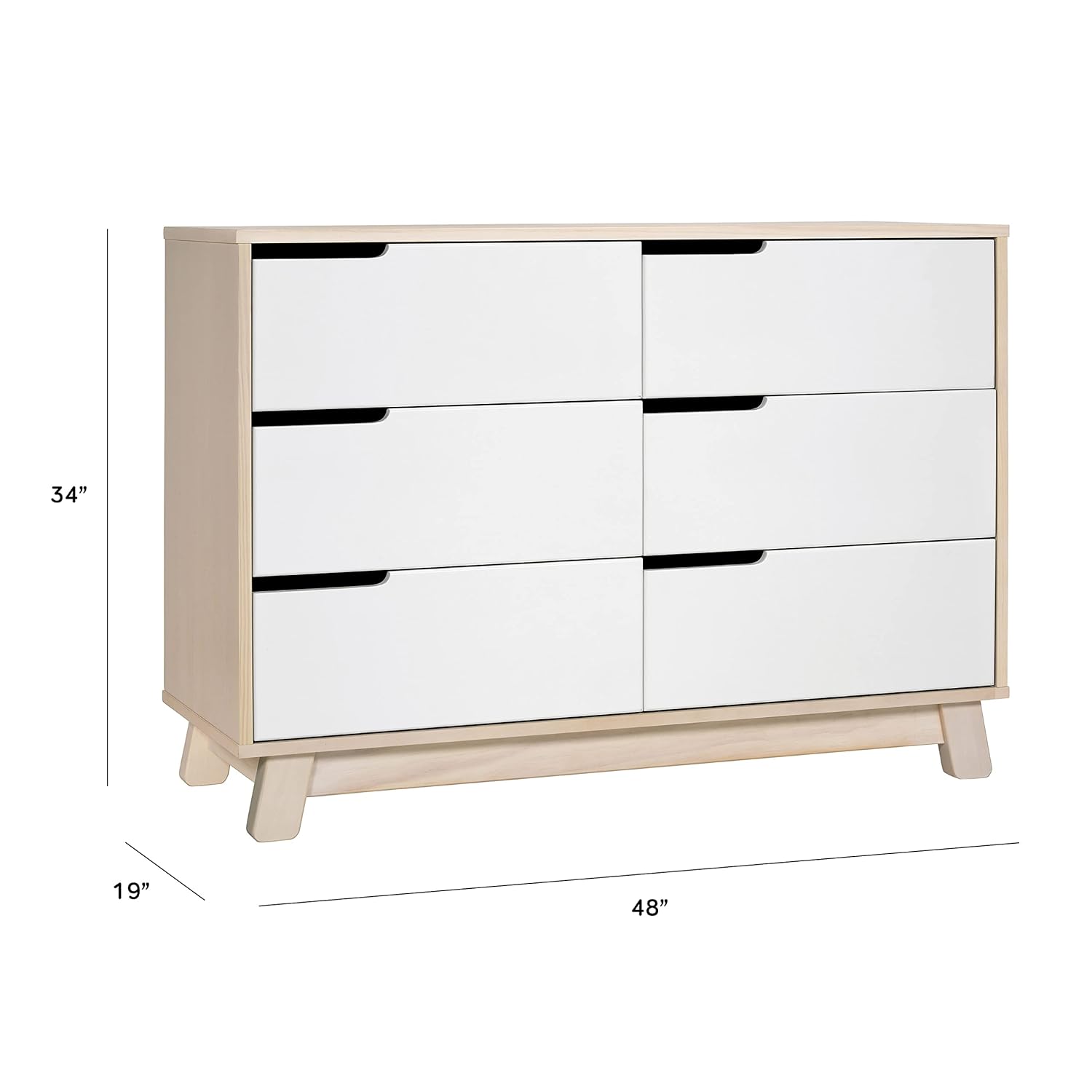Babyletto Hudson 6-Drawer Assembled Double Dresser in Washed Natural and White, Greenguard Gold Certified