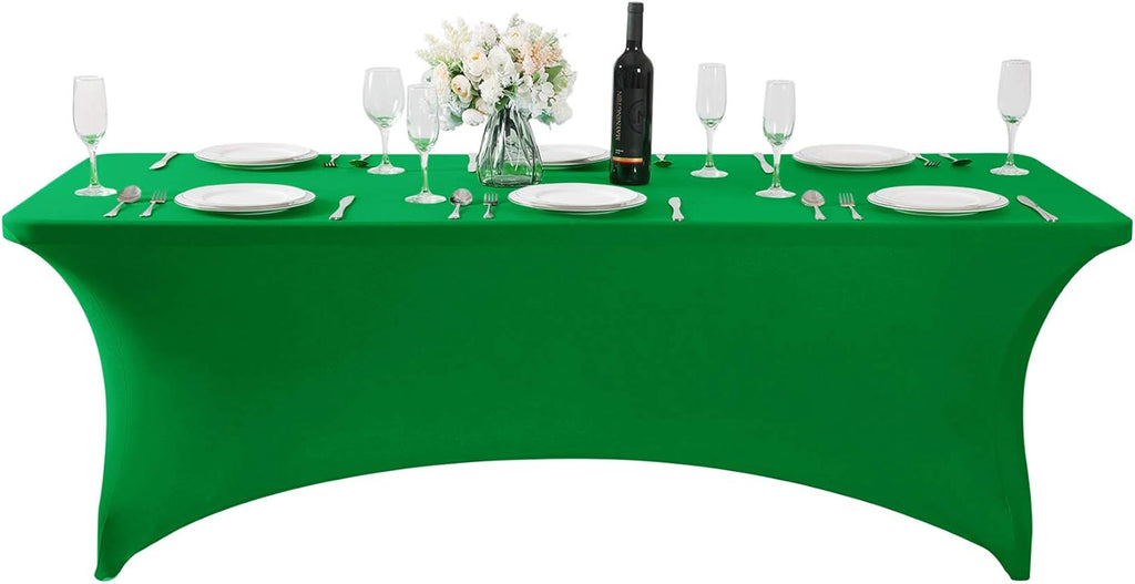 2Pack Spandex Table Cover for 6Ft or 4fT or 8ft Table Universal Fitted Stretch Tablecloth for Party, Banquet, Wedding and Events-Emerald