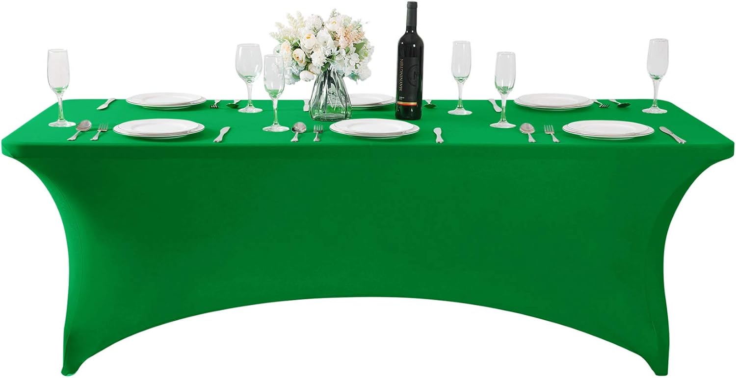 2Pack Spandex Table Cover for 6Ft or 4fT or 8ft Table Universal Fitted Stretch Tablecloth for Party, Banquet, Wedding and Events-Emerald