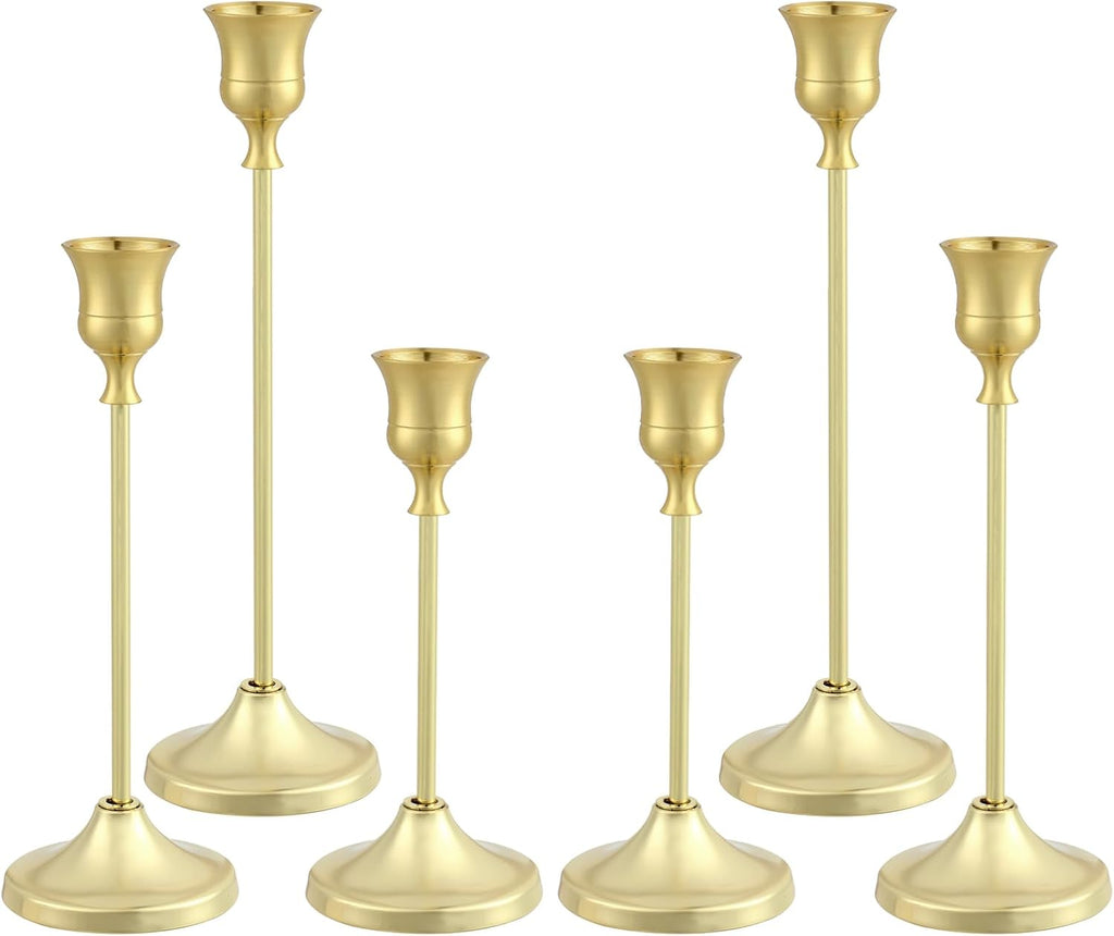 Candlestick Holders 6PCS, Metal Taper Candle Holder, Gold Candle Holders for Pillar Candles, Candle Holder for Halloween Decorations