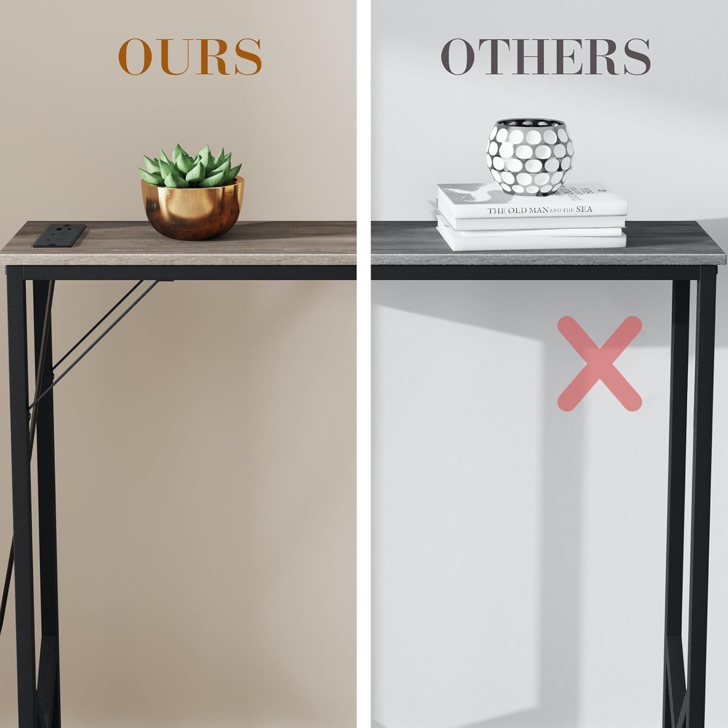 47.2'' Console Table, Skinny Entryway Table with Fast-Charging Station, Narrow Long Sofa Table, Behind Slim Couch Table for Entrance, Hallway, Living Room Decor ST-GY120-1