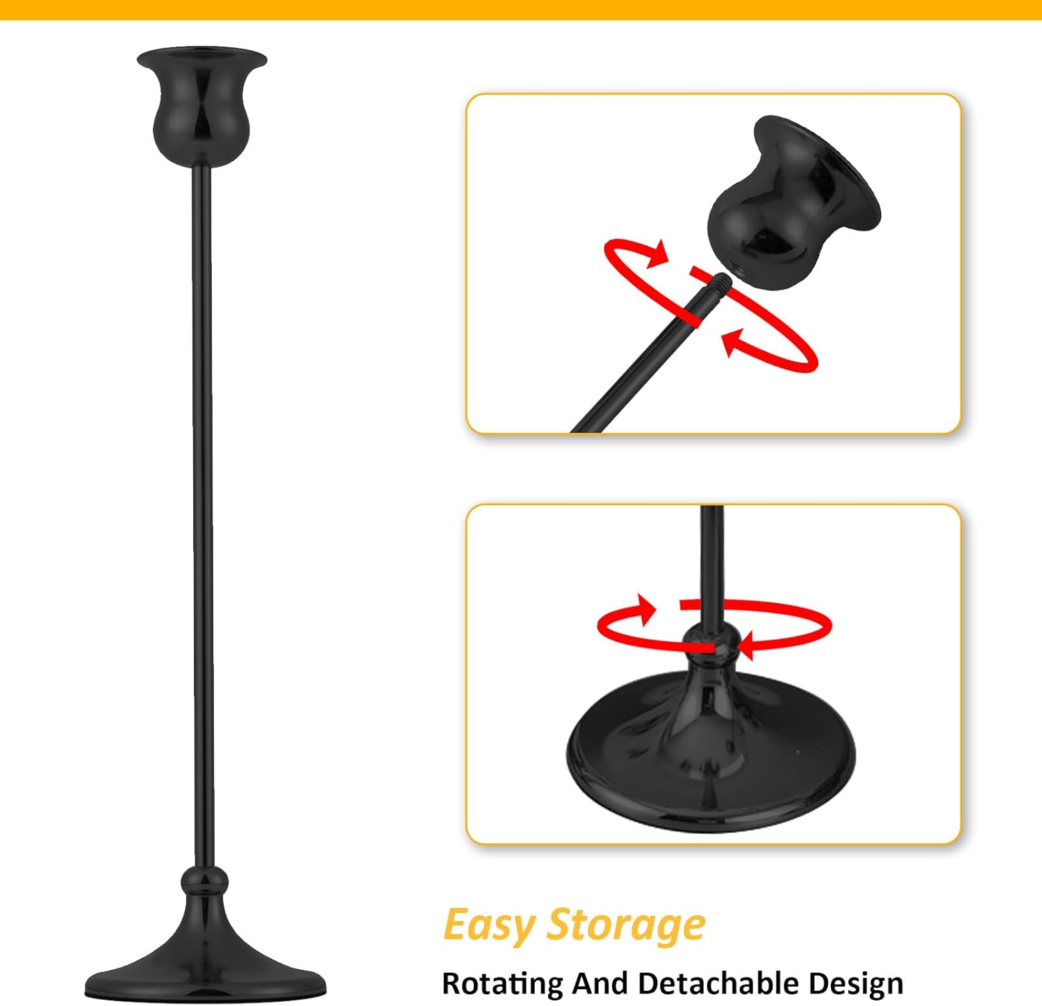 Taper Candle Holder Tall Vintage Metal Candlestick Holders Candle Stick Candelabra for Halloween Thanksgiving Christmas Holiday Wedding (Matt Black, 1 Set (3 pcs))