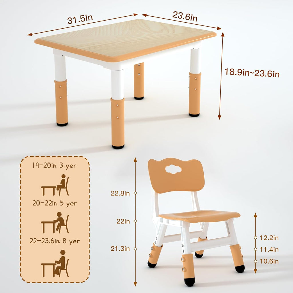 Kids Study Table and 2 Chairs Set,Height Adjustable Table and Chairs for Children and Toddlers,31.5"X23.6"Graffiti Desktop,Suitable for Daycare,Classrooms, Home