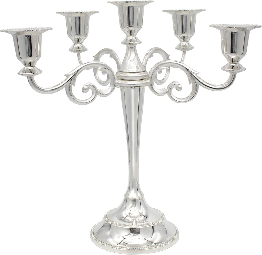 Metal Candelabra 5-Candle 10.1 Inch Tall Candle Holder Stick for Home Wedding Event and Party Festival,Silver