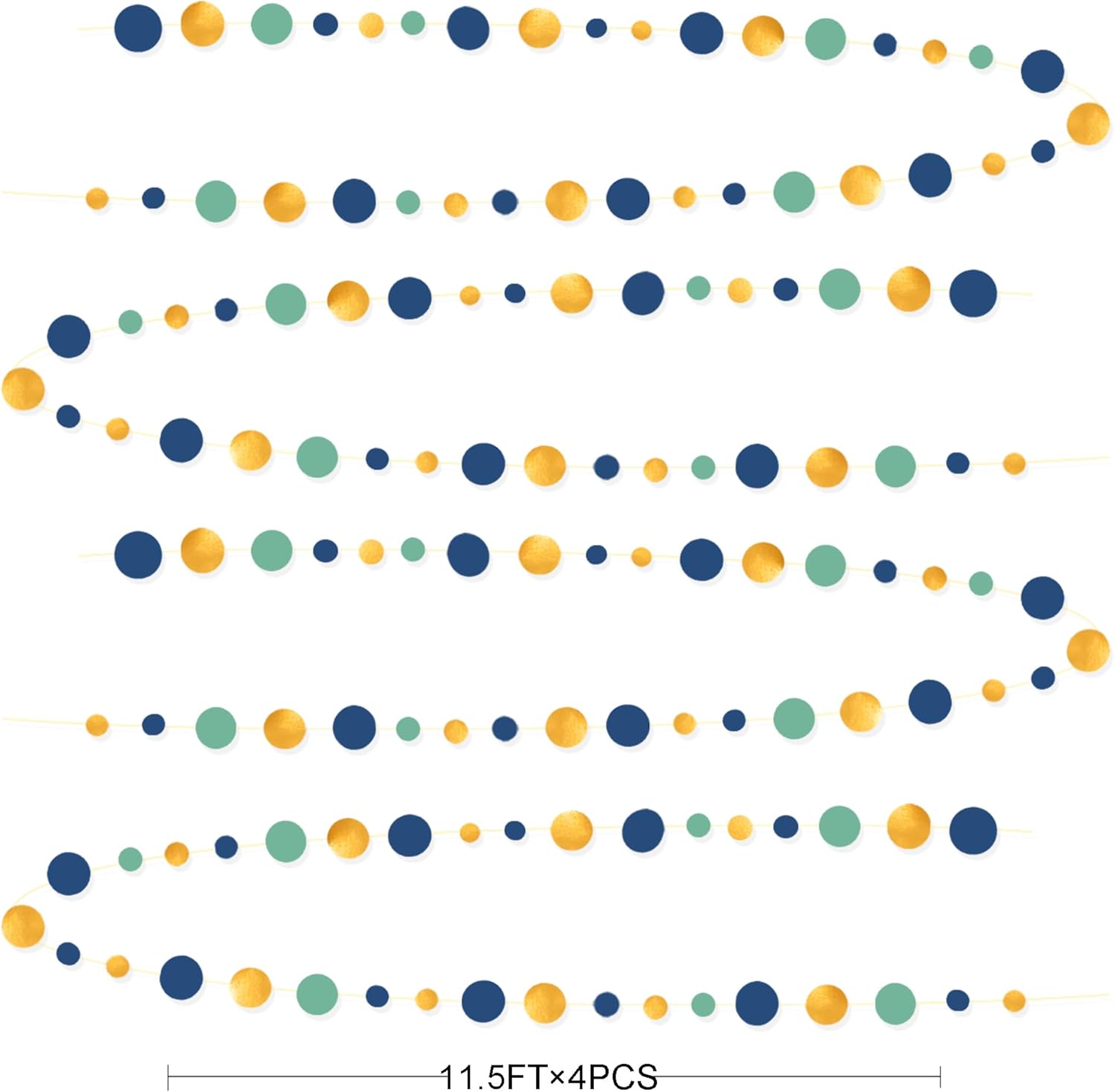 Blue Gold Green Decorations Circle Dots Garland Metallic Gold Navy Blue with Sage Green Hanging Polka Dot Streamer for Birthday Baby Shower Bridal Shower Wedding Bachelorette Engagement Party Supplies