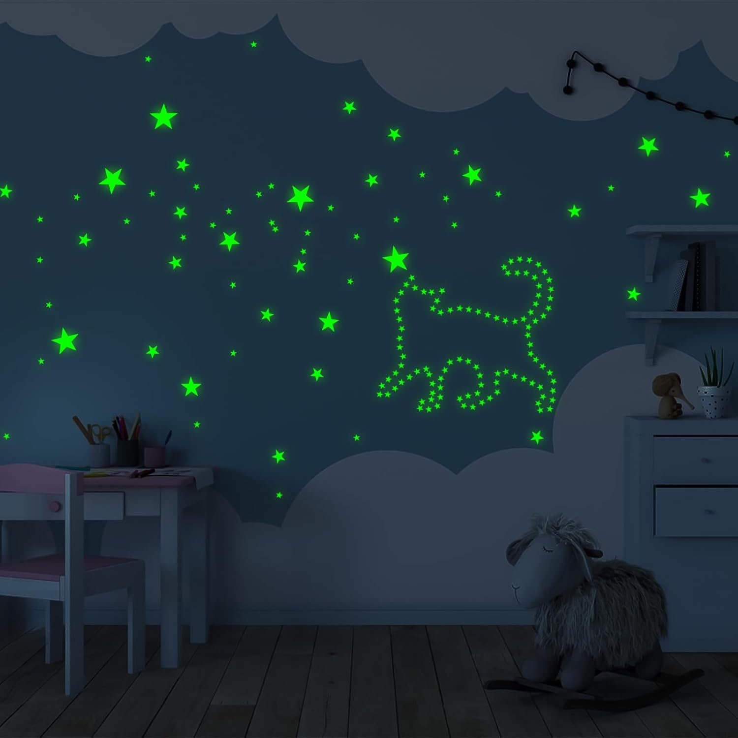 Glow in The Dark Stars Wall Stickers - 6 Sheets 307 Pcs Glowing Wall Decals Ceiling Stickers, Stick on Stars Glow in The Dark for Baby Kids Bedroom Wall Decor
