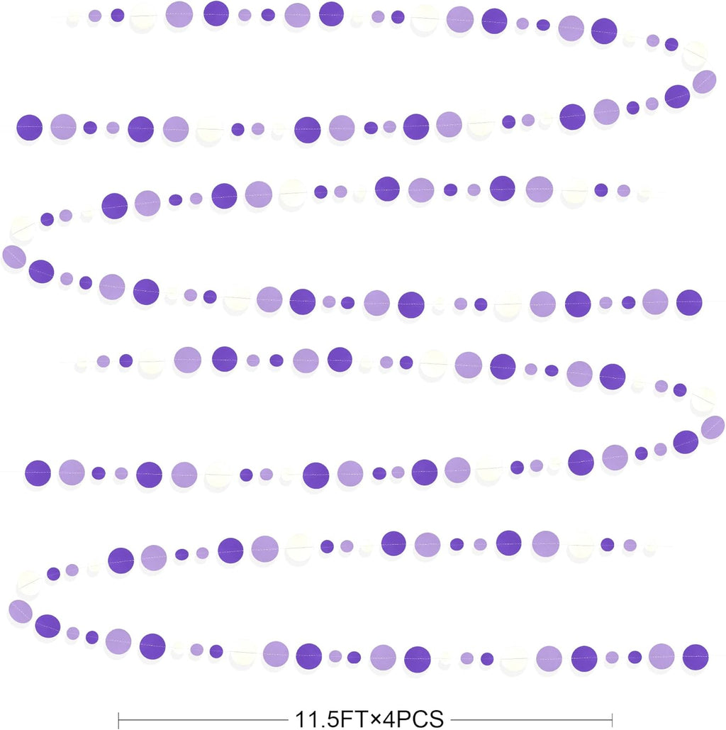 46 Ft Purple and White Circle Dots Garland Lavender Hanging Paper Polka Dot Streamer for Birthday Anniversary Engagement Wedding Baby Bridal Shower Valentine Day Lilac Theme Party Decorations Supplies