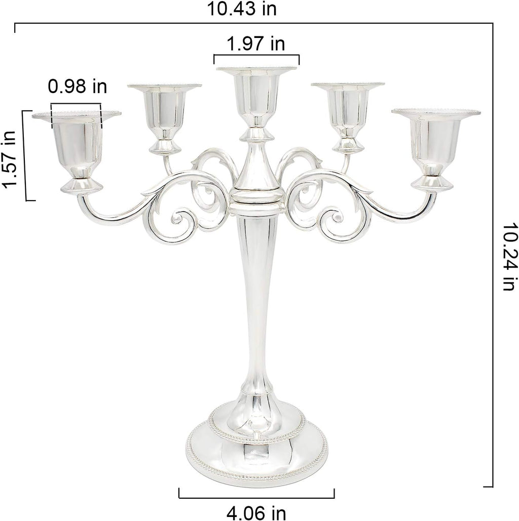 Metal Candelabra 5-Candle 10.1 Inch Tall Candle Holder Stick for Home Wedding Event and Party Festival,Silver
