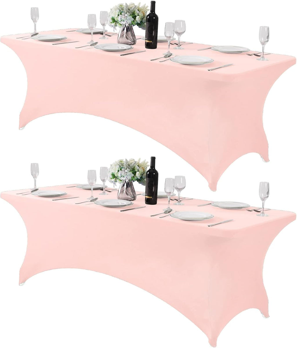 2Pack Spandex Table Cover for 8FT or 4ft or 6ft Table Universal Fitted Stretch Tablecloth for Party, Banquet, Wedding and Events-Blush Pink