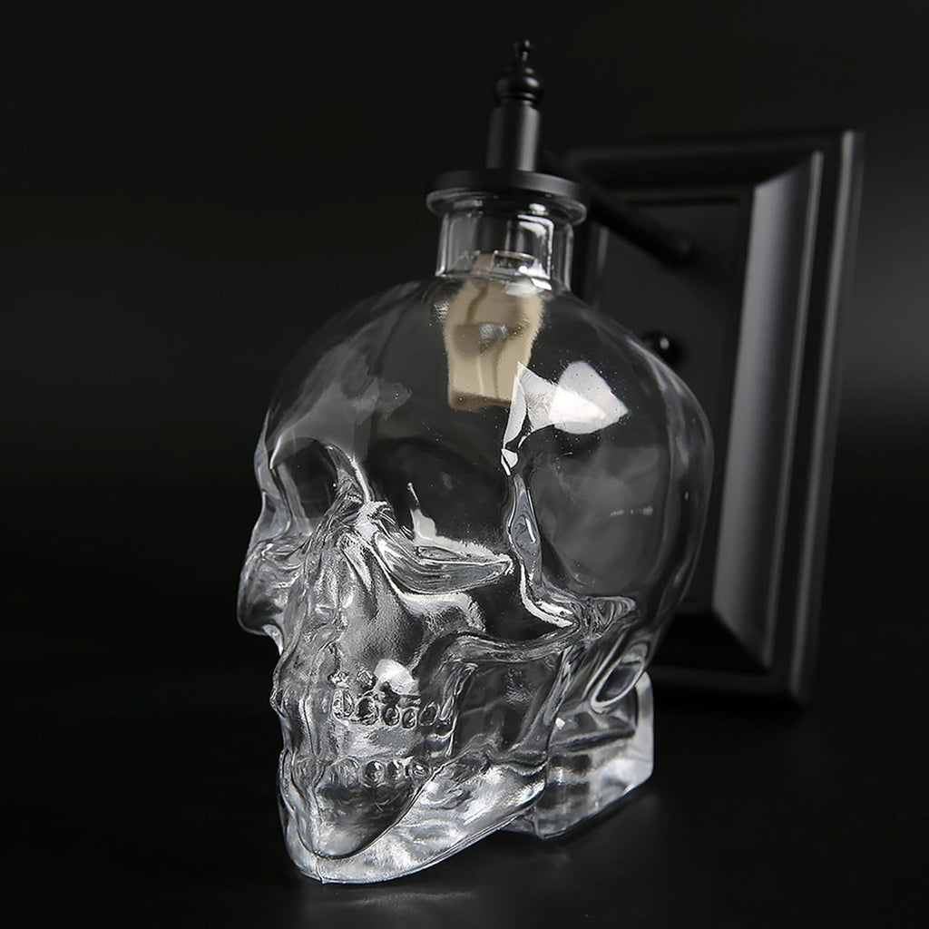 Industrial Retro Mini Clear Glass Skull Wall Sconces Black Metal Finish with Clear Glass Wall Lamp for Bedside E14 Wall Light