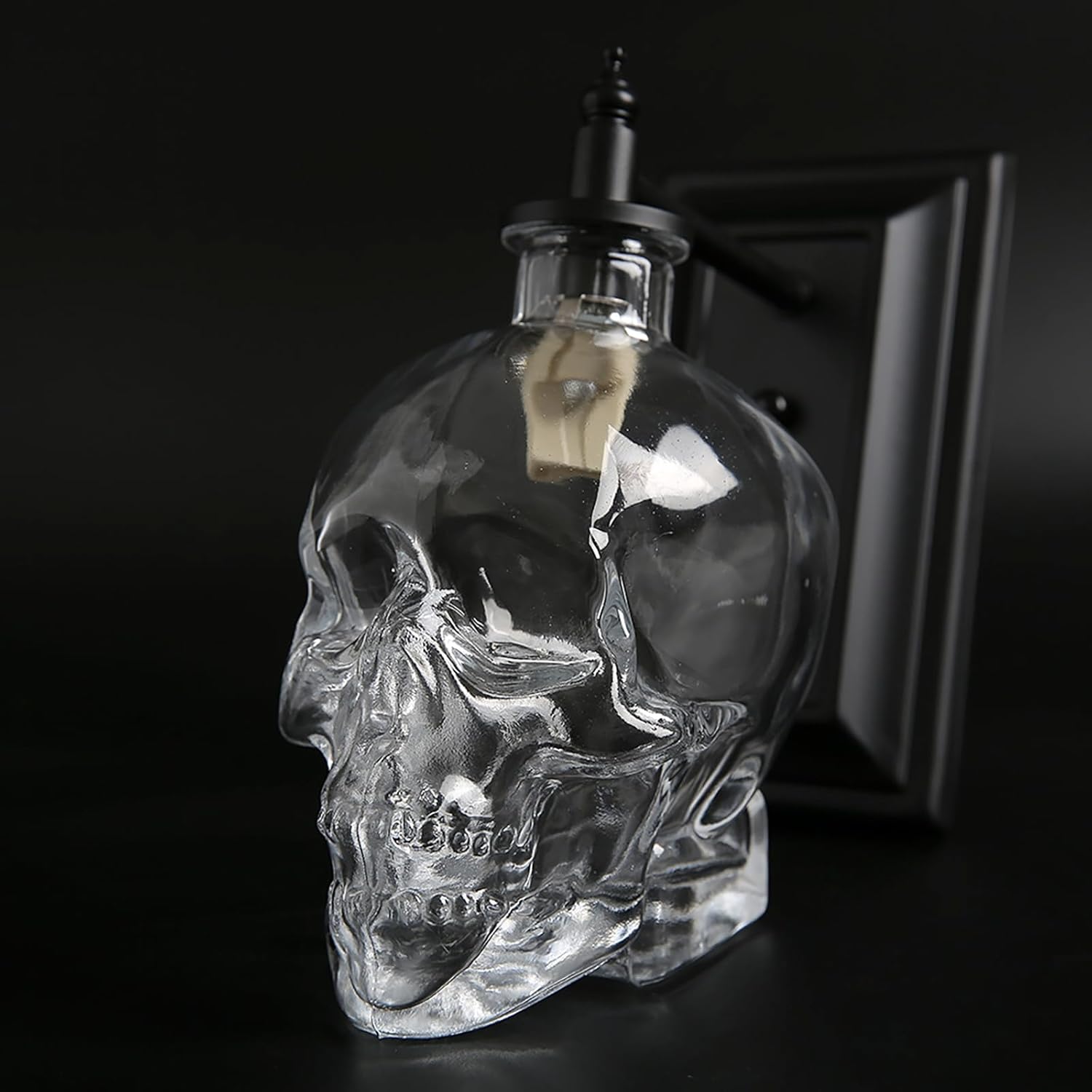 Industrial Retro Mini Clear Glass Skull Wall Sconces Black Metal Finish with Clear Glass Wall Lamp for Bedside E14 Wall Light