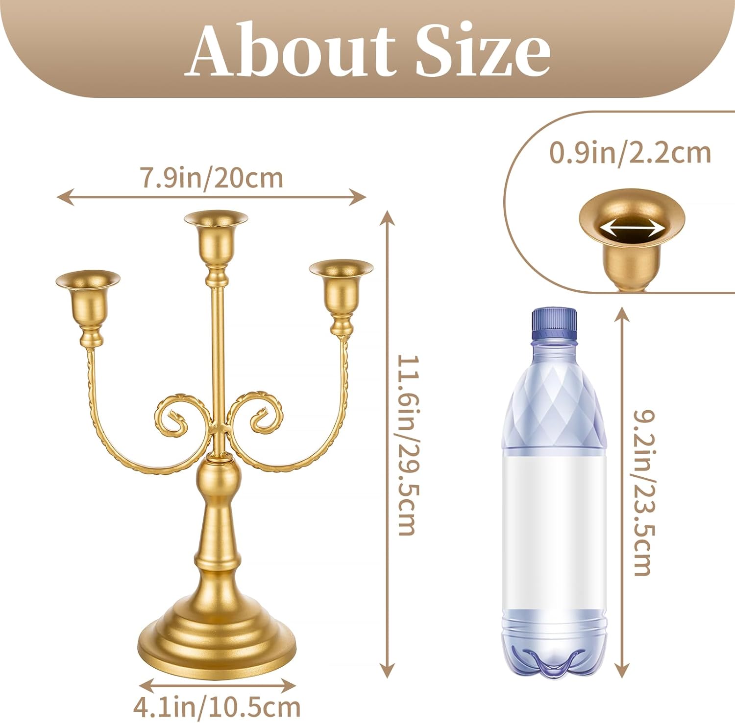 Sziqiqi Gold Taper Candle Holder for Centerpiece - 3-Candle Candlesticks Holder for Wedding Table Centerpieces Metal Candle Stick Holders Fireplace Mantle Decor