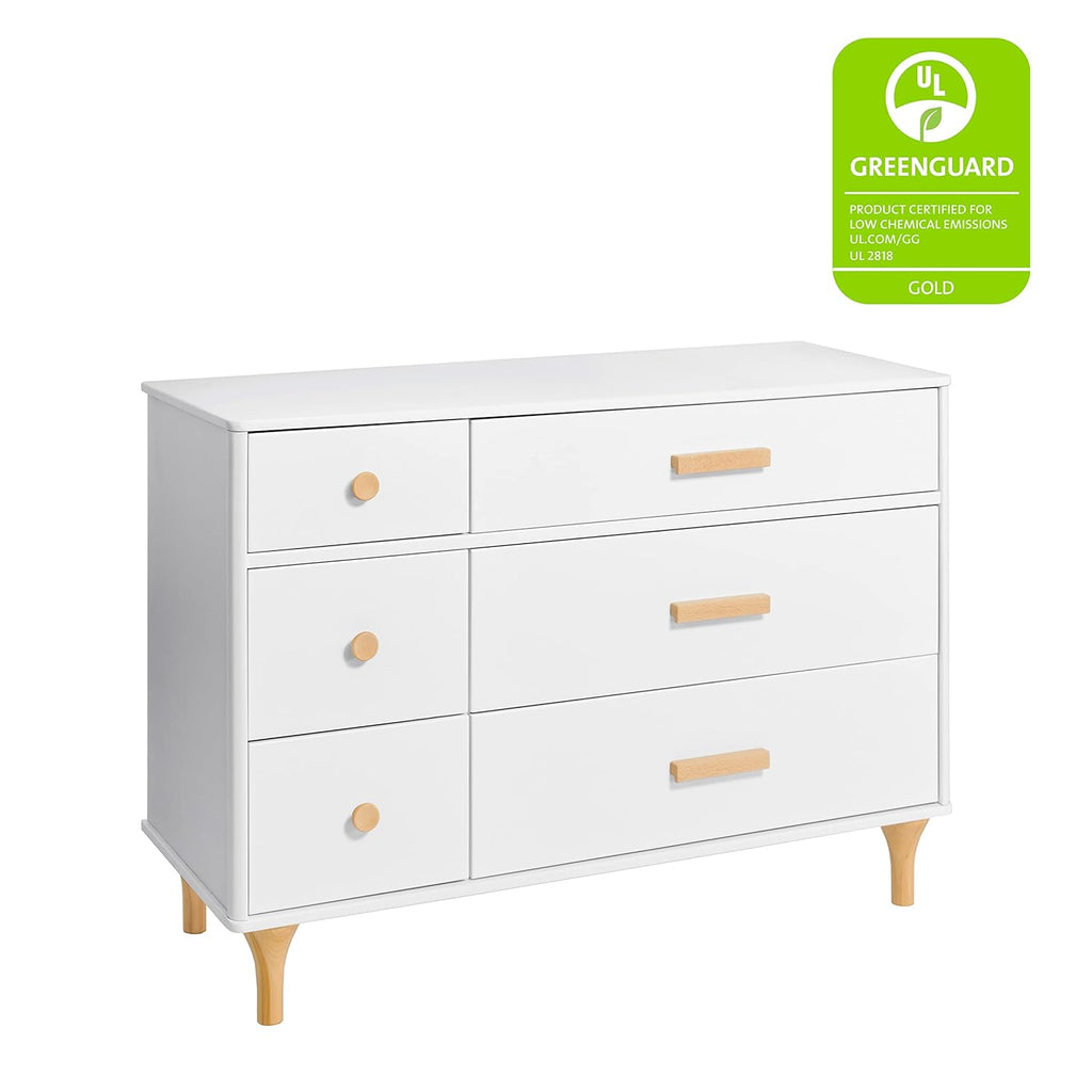 Babyletto Lolly 6-Drawer Assembled Double Dresser in White and Natural, Greenguard Gold Certified