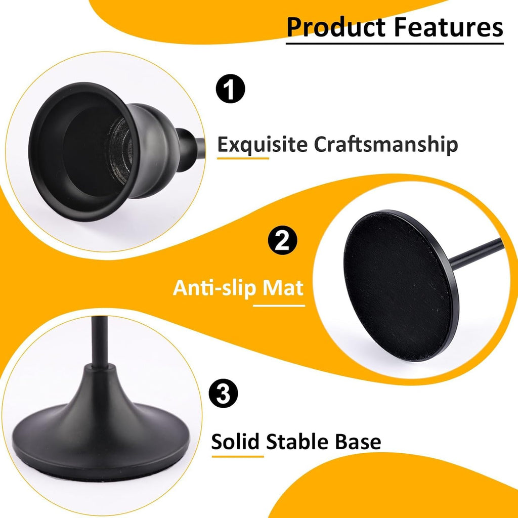 Metal Candle Holders for Candlesticks Taper Candlestick Holders Set Vintage Decorative Centerpiece Candelabra Tall Candle Stands for Halloween Thanksgiving Christmas (Matt Black, 1 Set (3 pcs))