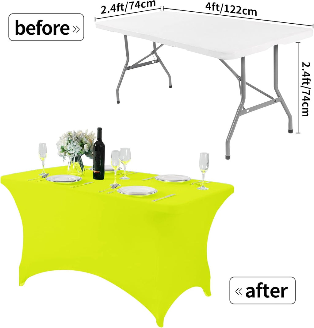 Spandex Table Cover for 4FT or 6ft or 8ft Table Universal Fitted Stretch Tablecloth for Party, Banquet, Wedding and Events-Neon Yellow