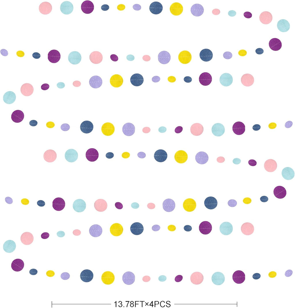 Oh Happy Day Decorations Navy Blue Yellow Purple Pink Boho Felt Circle Dot Garland Hanging Polka Dot Streamer for Classrooms Preschool Everyone is Welcome Homeschool Nursery Birthday Baby Shower Decor