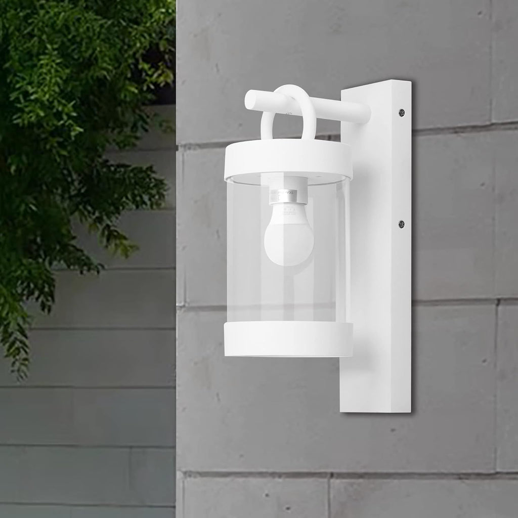 2 Pack Outdoor Wall Lantern with Dusk to Dawn Photocell Sensor,White Exterior Porch Light Fixture Wall Mount Lamp for House Garage Patio