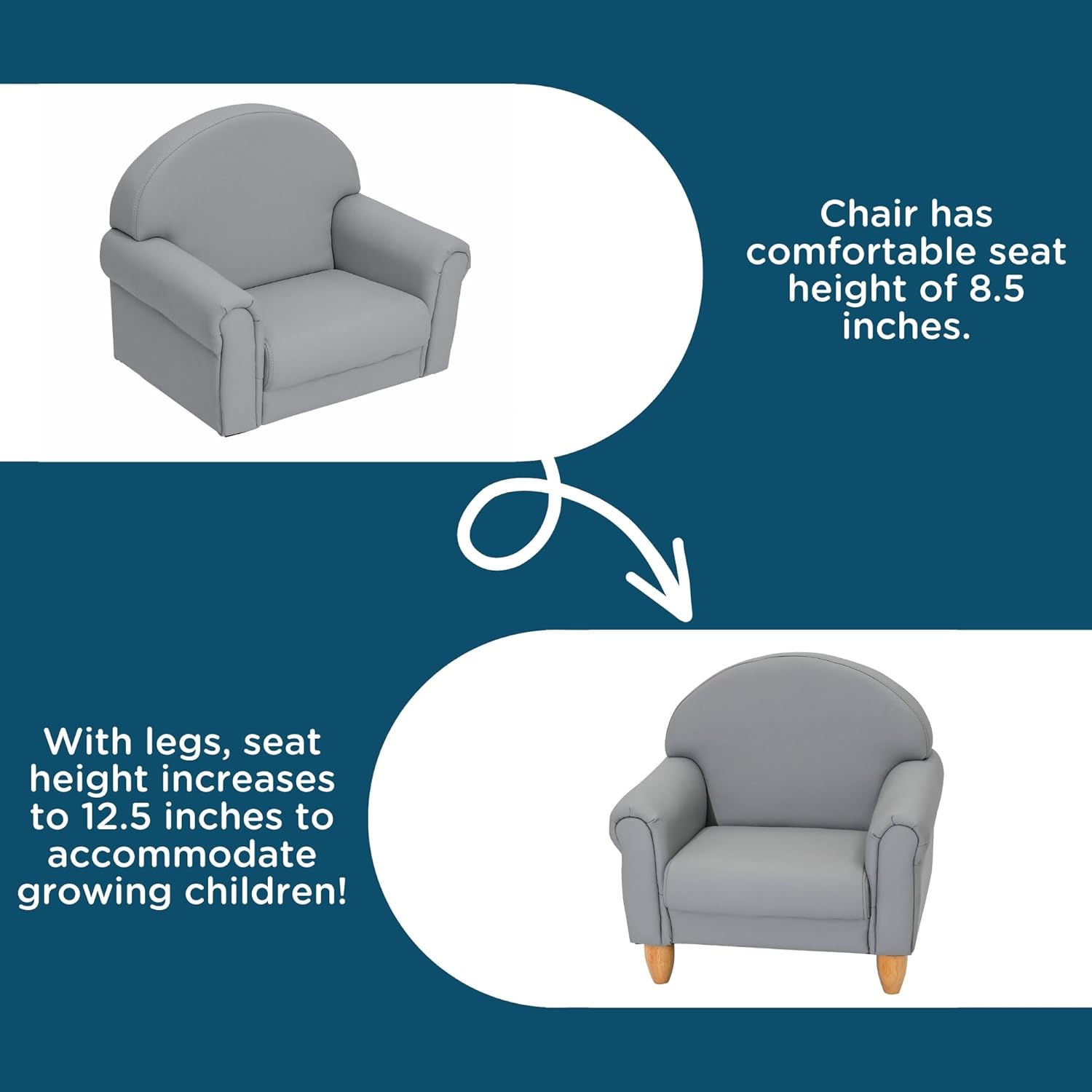 Children's Factory As We Grow Toddler Chair, Flexible Seating for Daycare or Preschool, Kids Reading Couch, Playroom Furniture, Gray