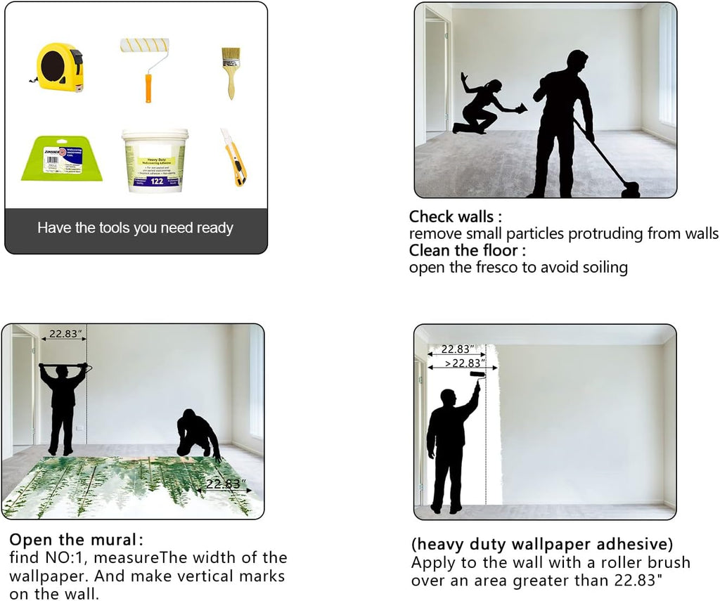 Boys or Girls Cartoon Pine Tree Forest wallpeper Nursery Kids Bedroom Wall Mural - 137"x96"（Not Peel and Stick）