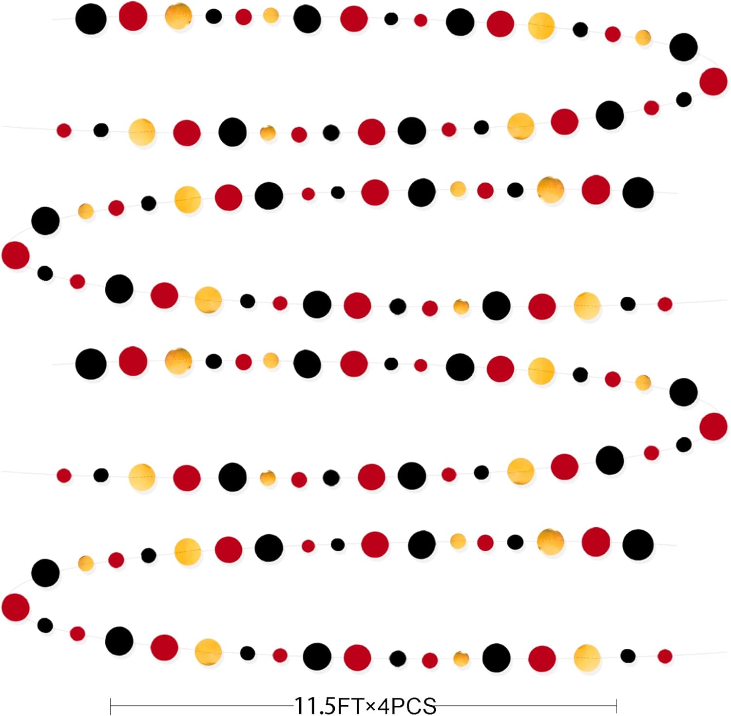 Gold Black Red Party Decorations Circle Dots Streamer Hanging Paper Polka Dots Garland for Graduation Birthday Wedding Anniversary Baby Shower Holiday Pirate Poker Casino Las Vegas Party Supplies