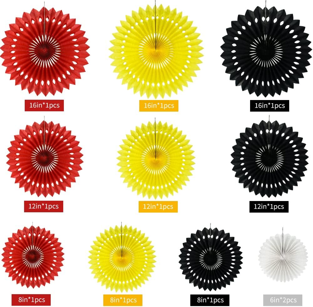 Red Yellow Black Hanging Tissue Honeycomb Round Paper Fans Decoration Kit for Baby Kid Shower Mouse Theme 1st Birthday Wedding Bachelorette Backdrops Anniversary Paper Party Supplies（11 Packs）