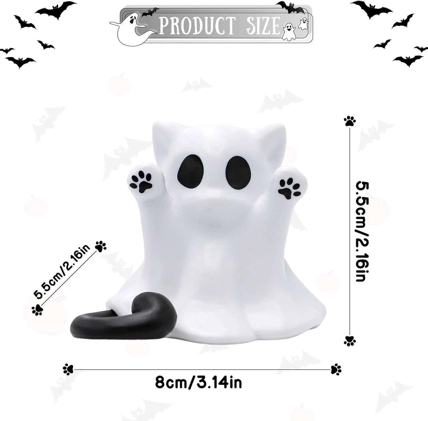 Halloween Ghost Statue Cute Spooky Figurines Desk Ornament Decorations Cartoon Mini Spooky Halloween Unique Cat Ghost Figurines for Festive Home and Office Desktop Decor Display Ornaments