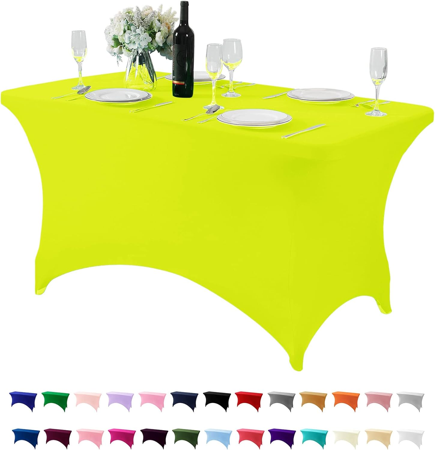 Spandex Table Cover for 4FT or 6ft or 8ft Table Universal Fitted Stretch Tablecloth for Party, Banquet, Wedding and Events-Neon Yellow