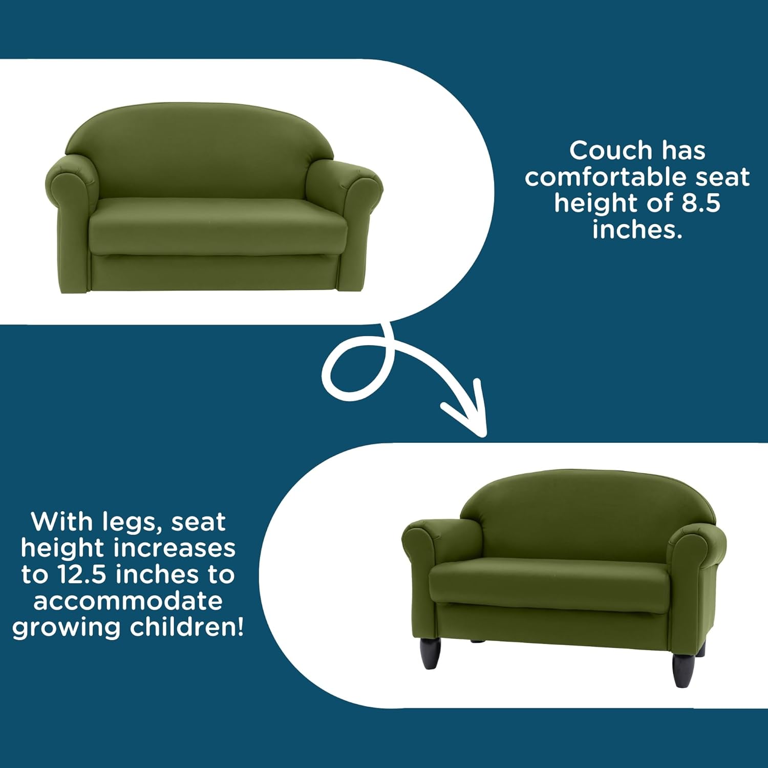 Children's Factory As We Grow Toddler Sofa, Flexible Seating for Daycare or Preschool, Kids Reading Couch, Playroom Furniture, Sage