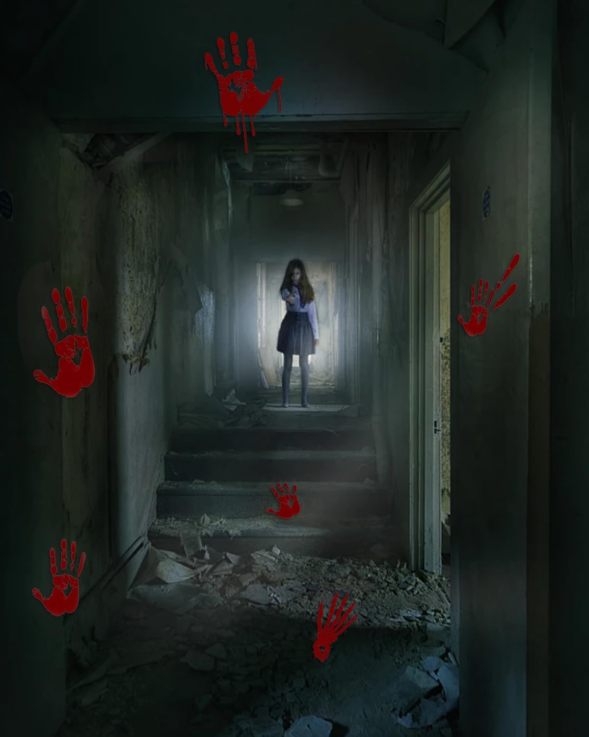 Halloween Bloody Handprint Footprint Window Stickers Wall Stickers for Halloween Party Decorations Inside Outside Decor Come with Plastic Scraper Tools 2pcs