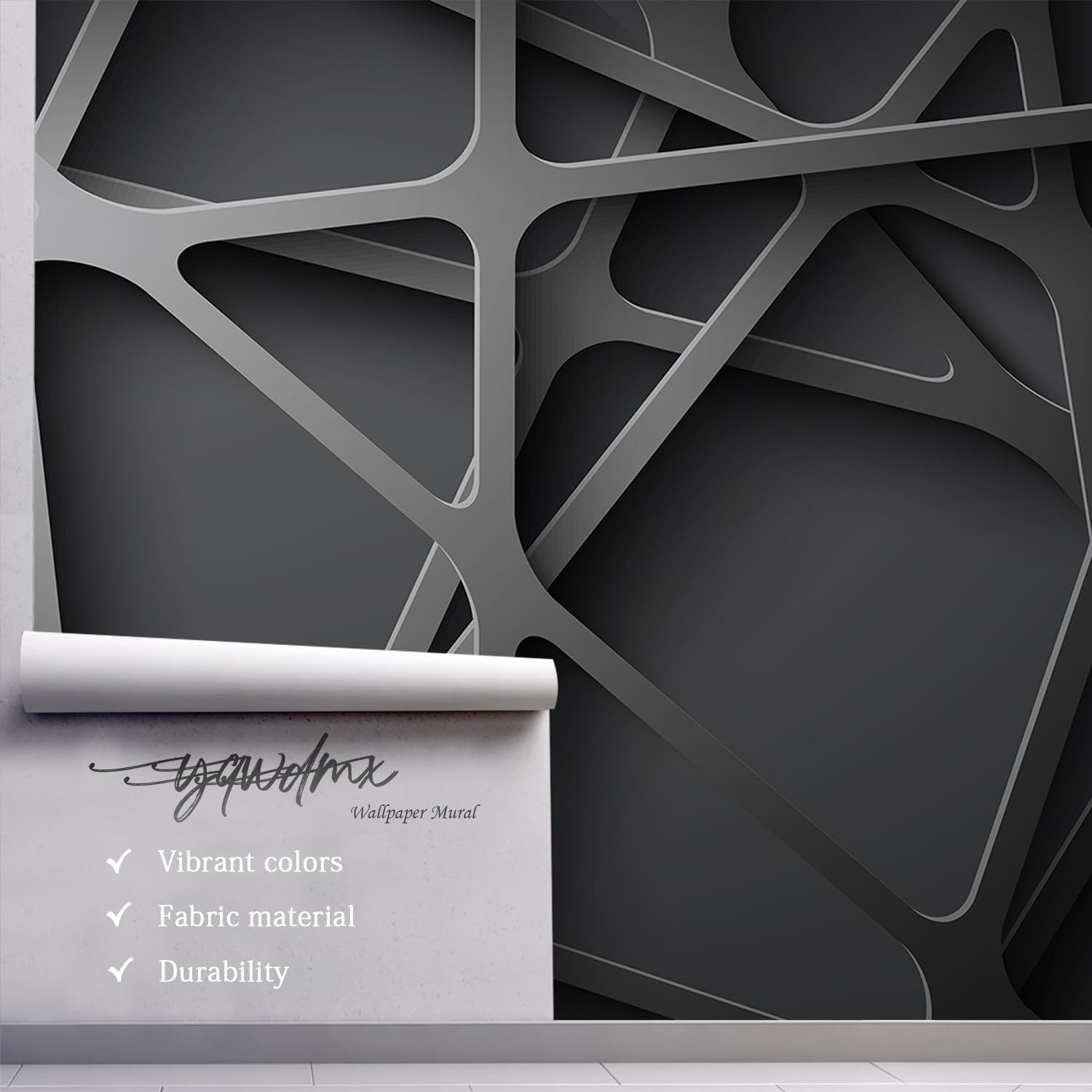 -3D Black Abstract Geometric Wallpaper Bedroom Living Room 140" x 91" (Not Peel and Stick)