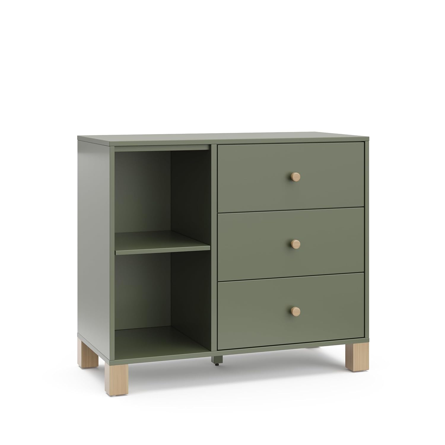 Storkcraft California 3 Drawer Combo Dresser (Olive with Driftwood) – GREENGUARD Gold Certified, Interlocking Drawer System, Pre-Installed Drawer Tracks for Easier Assembly, Spacious Cabinet
