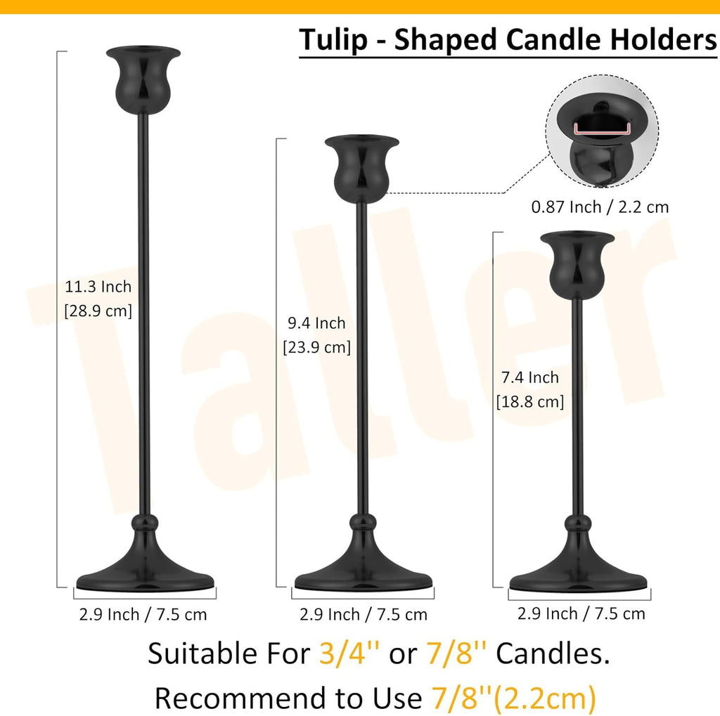 Taper Candle Holder Tall Vintage Metal Candlestick Holders Candle Stick Candelabra for Halloween Thanksgiving Christmas Holiday Wedding (Matt Black, 2 Sets (6 pcs))