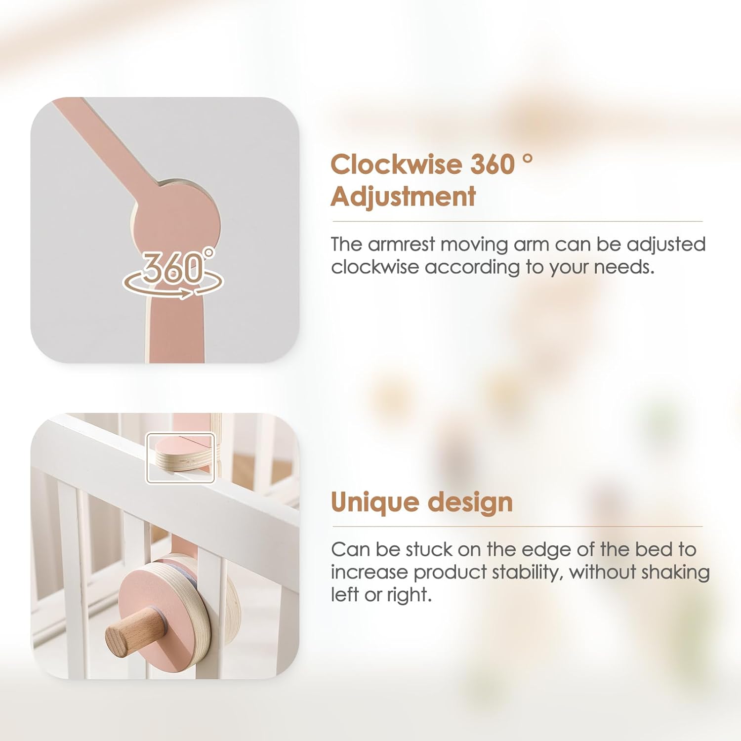 HI BABY MONMENT Crib Mobile Arm - Baby Mobile Hanger with 2-Height Settings Adjustable, Stabilizing Attachment for Added Safety, Mobile Arm for Crib, Sturdy & Secure Design for Nursery Mobile