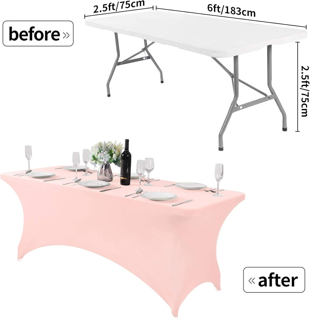 Spandex Table Cover for 6Ft or 4fT or 8ft Table Universal Fitted Stretch Tablecloth for Party, Banquet, Wedding and Events-Blush Pink